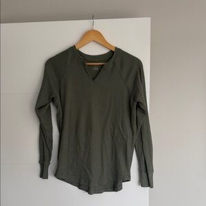 Olive Green Long Sleeve Waffle Top